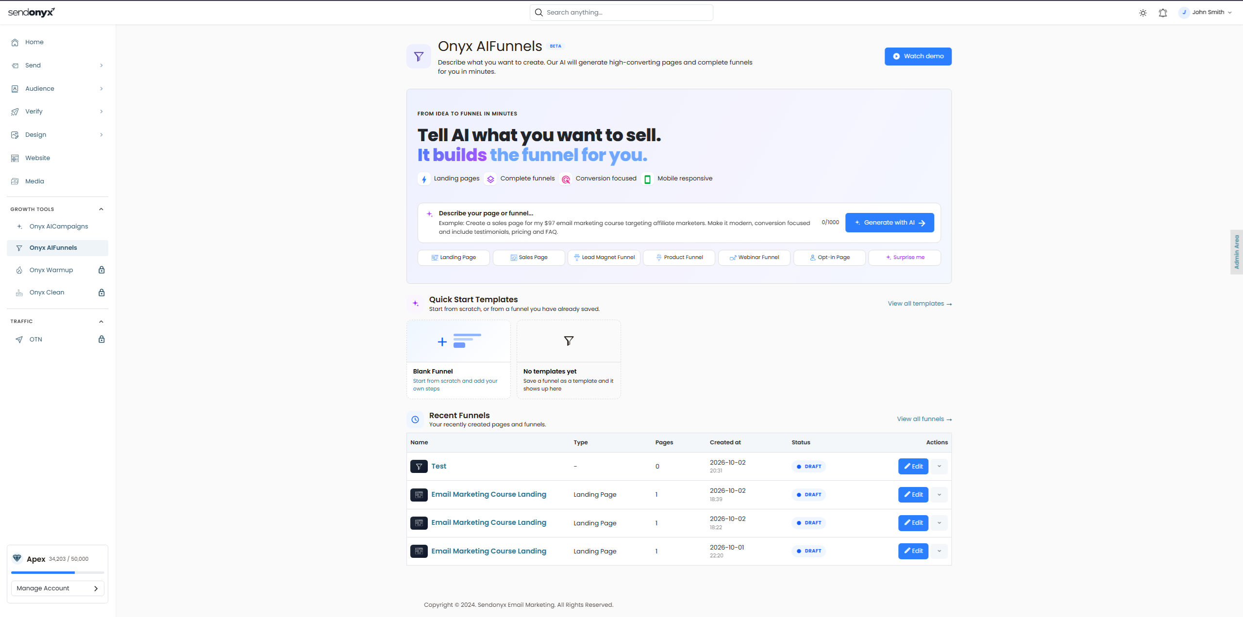 Onyx AI Funnels builder