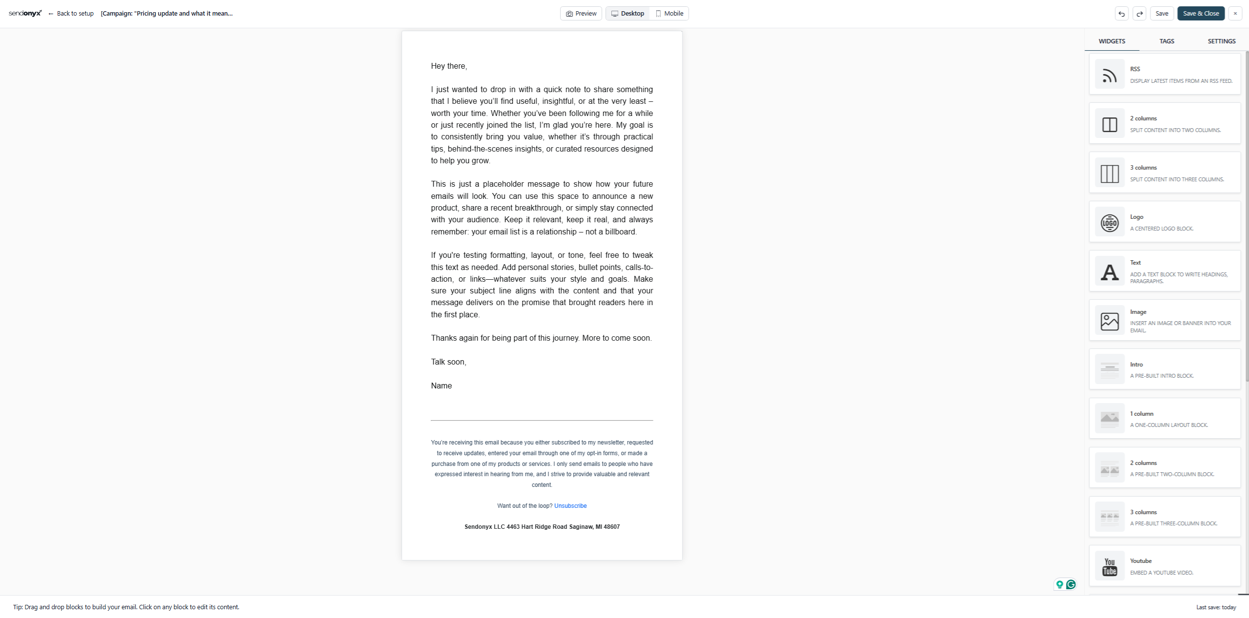 SendOnyx drag-and-drop email builder