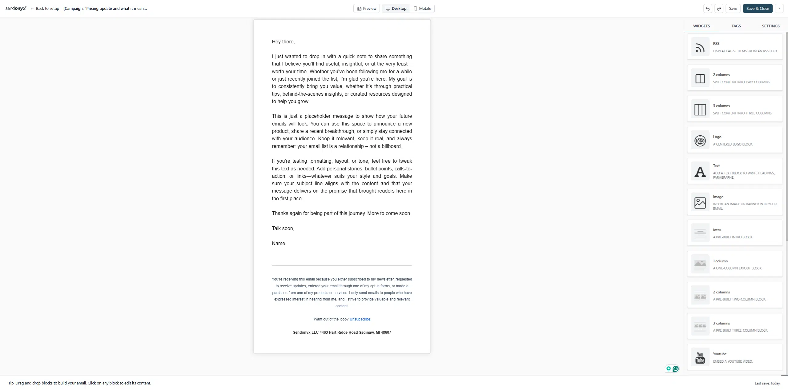 SendOnyx drag-and-drop email builder